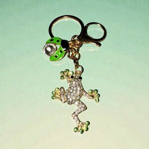 Mint Green Frog in Gold Tone Keychain